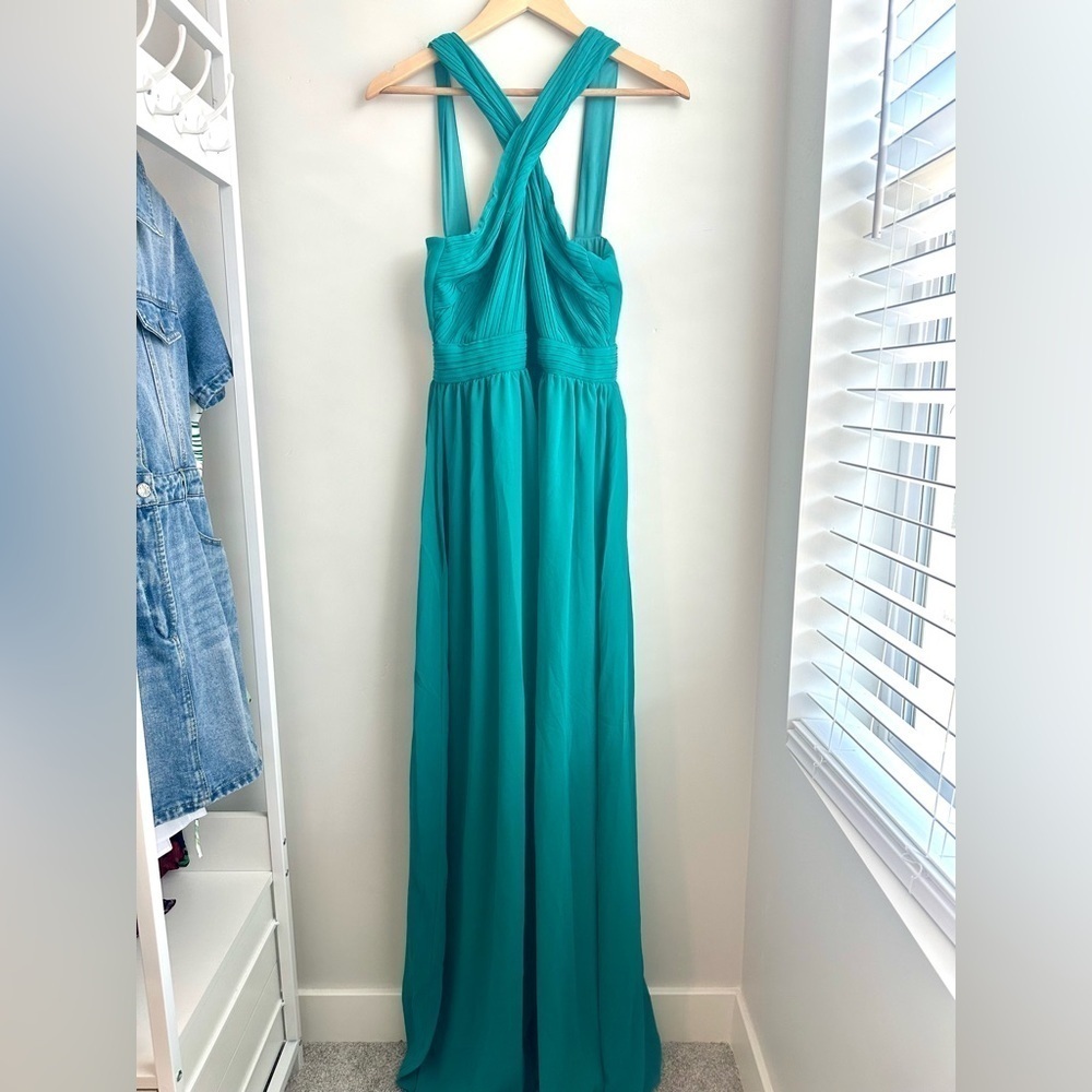 Goddiva Criss Cross Turqois Gown